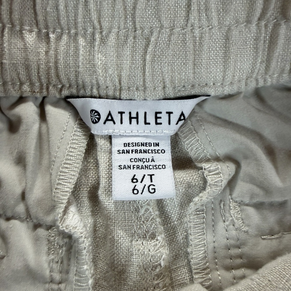 Athleta Women's 6T 100% Linen Pants Beige Pull On Relaxed Casual Coastal Minimal - Picture 4 of 10